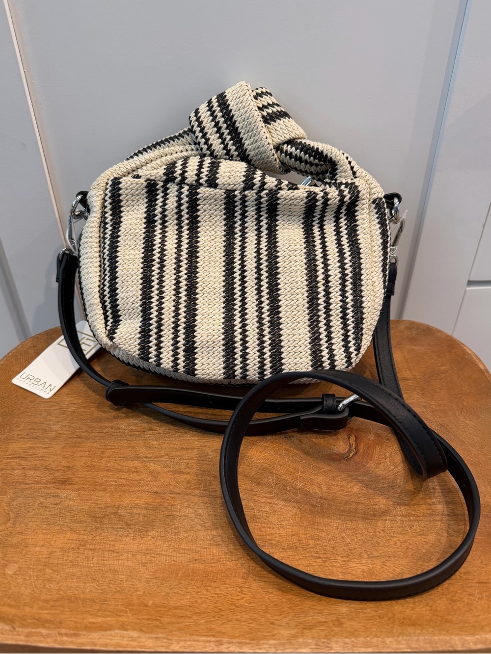 Urban Expressions Woven Black & White Convertible Crossbody/Clutch Handbag
